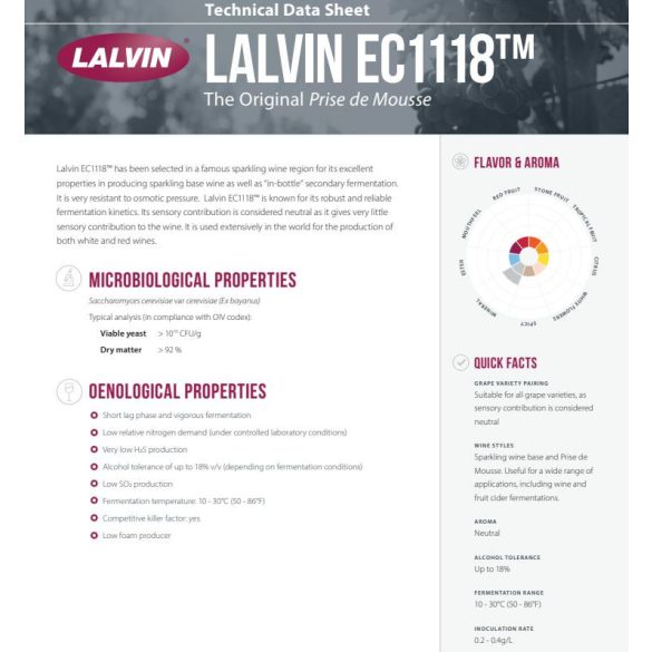Lalvin EC 1118 pezsgő/bor/cider élesztő 5g